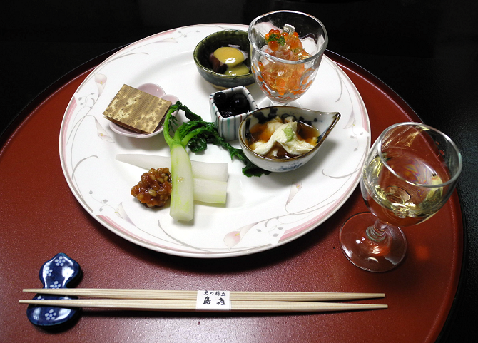 One course of a traditional ryokan dinner, stay in a ryokan, the real japan