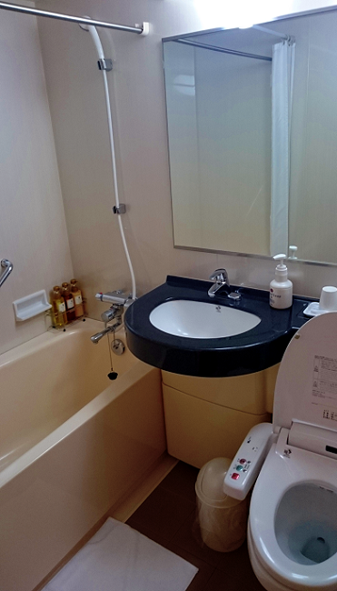 The bathroom - complete with proper bath! cheap hotel in Toyko
