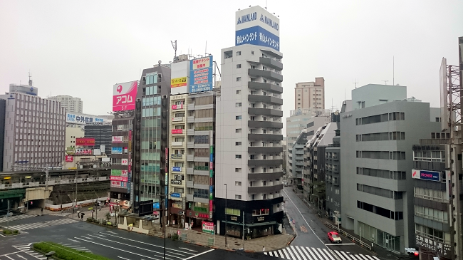 View from the balcony out over Gotanda, cheap hotel in Toyko