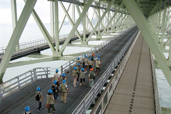 Walking beneath the roadway