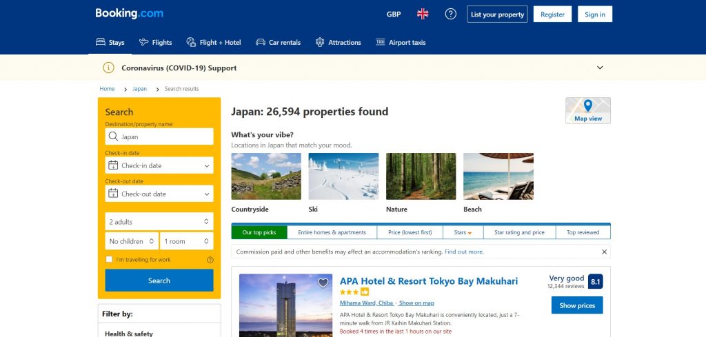 Booking.com site The Real Japan travel resources