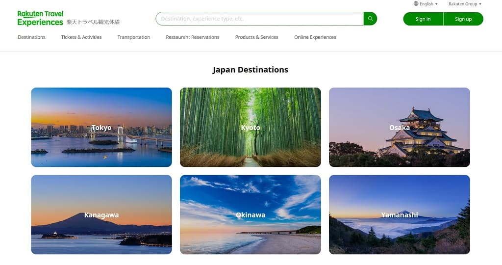 Rakuten Travel Experiences site The Real Japan travel resources