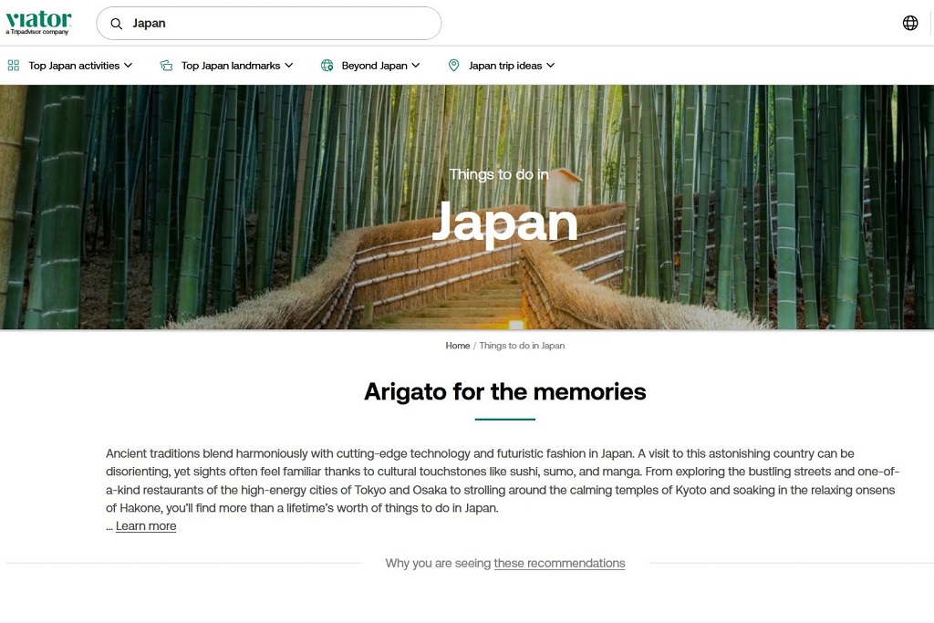 Viator site The Real Japan travel resources