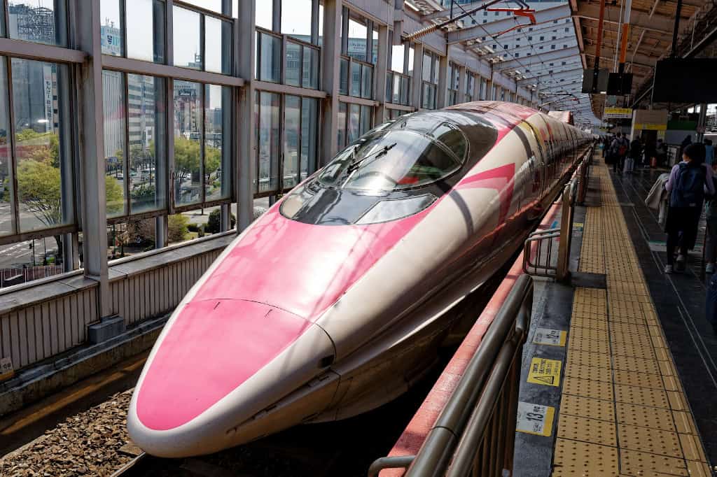 exploring Japan y train Hello Kitty shinkansen Okayama Station