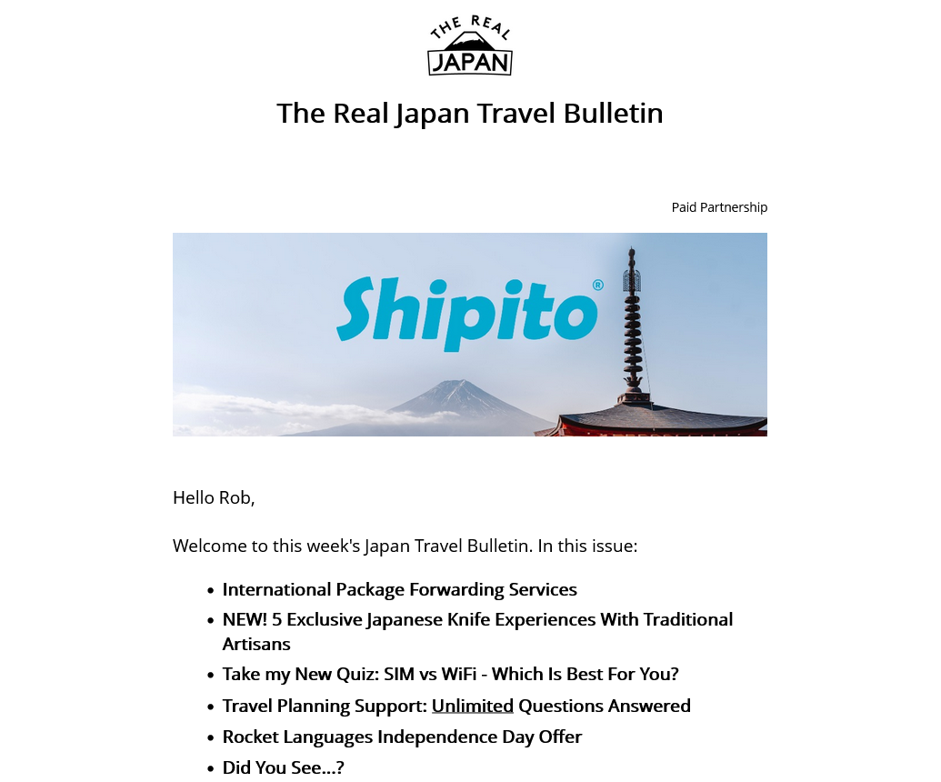Japan Travel Bulletin sponsorship example banner