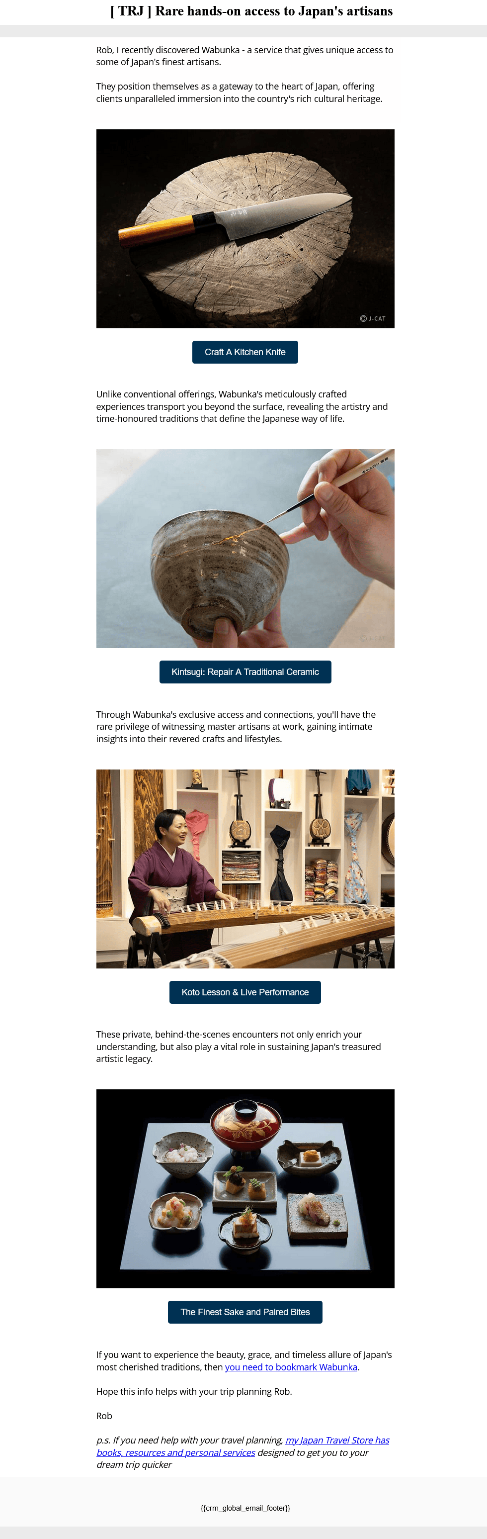The Real Japan bulletin sponsorship exclusive email example