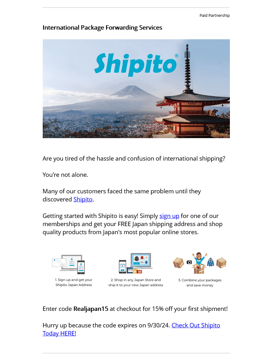 The Real Japan bulletin sponsorship news item example