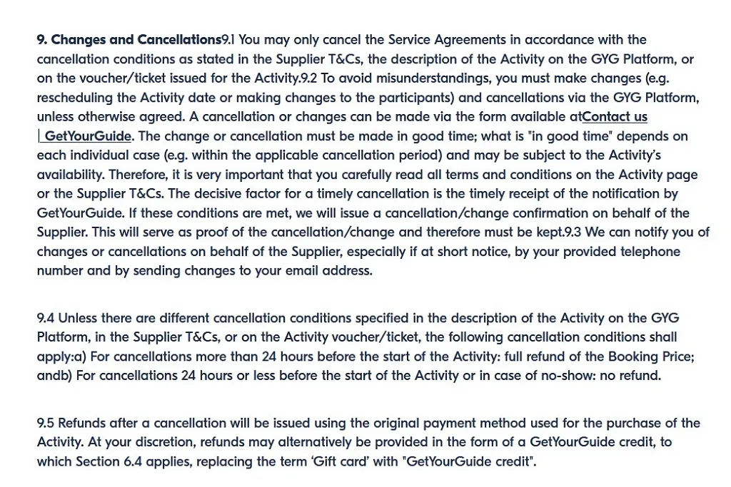 is getyourguide legit cancellation terms