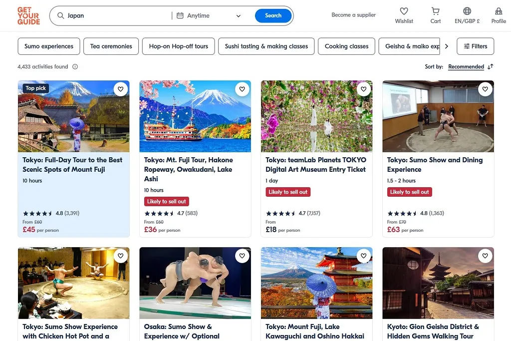 is getyourguide legit japan landing page