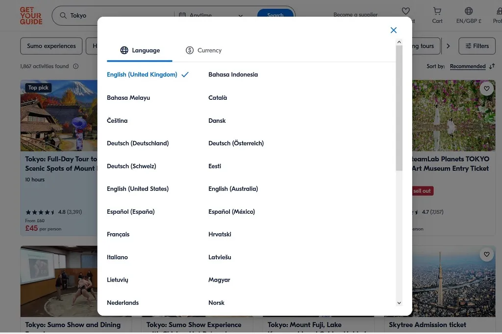 is getyourguide legit language support