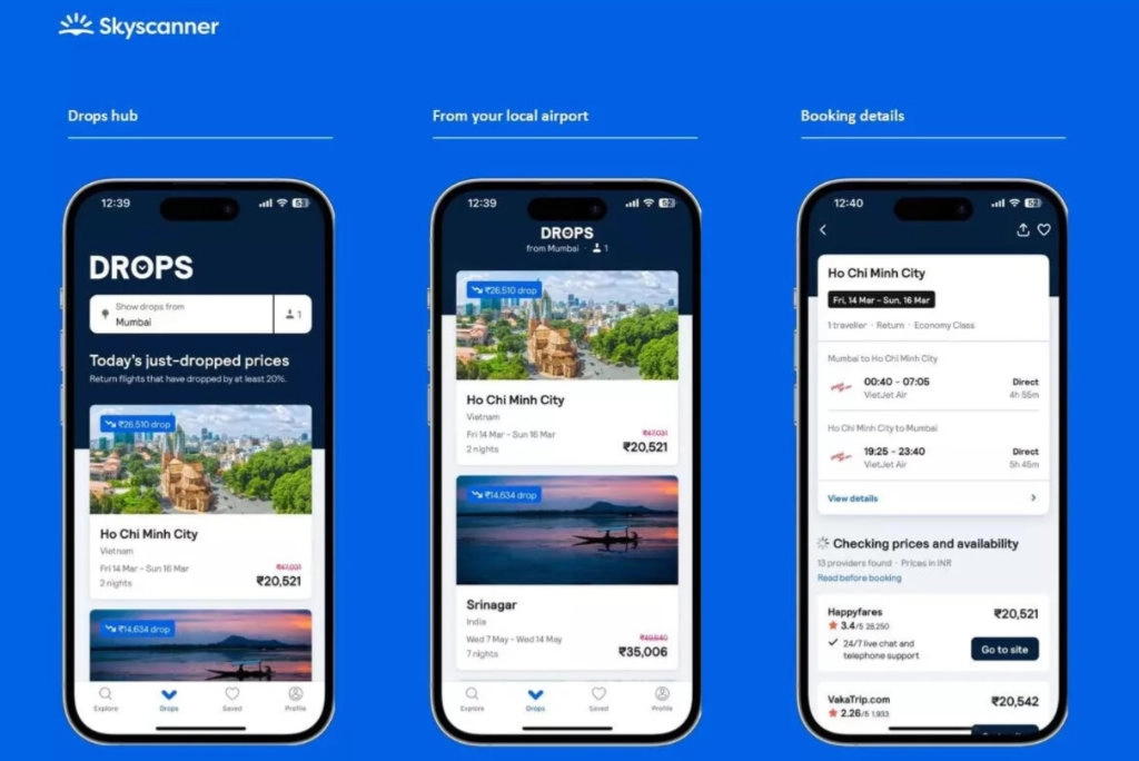 Skyscanner app Drops feature Japan flights